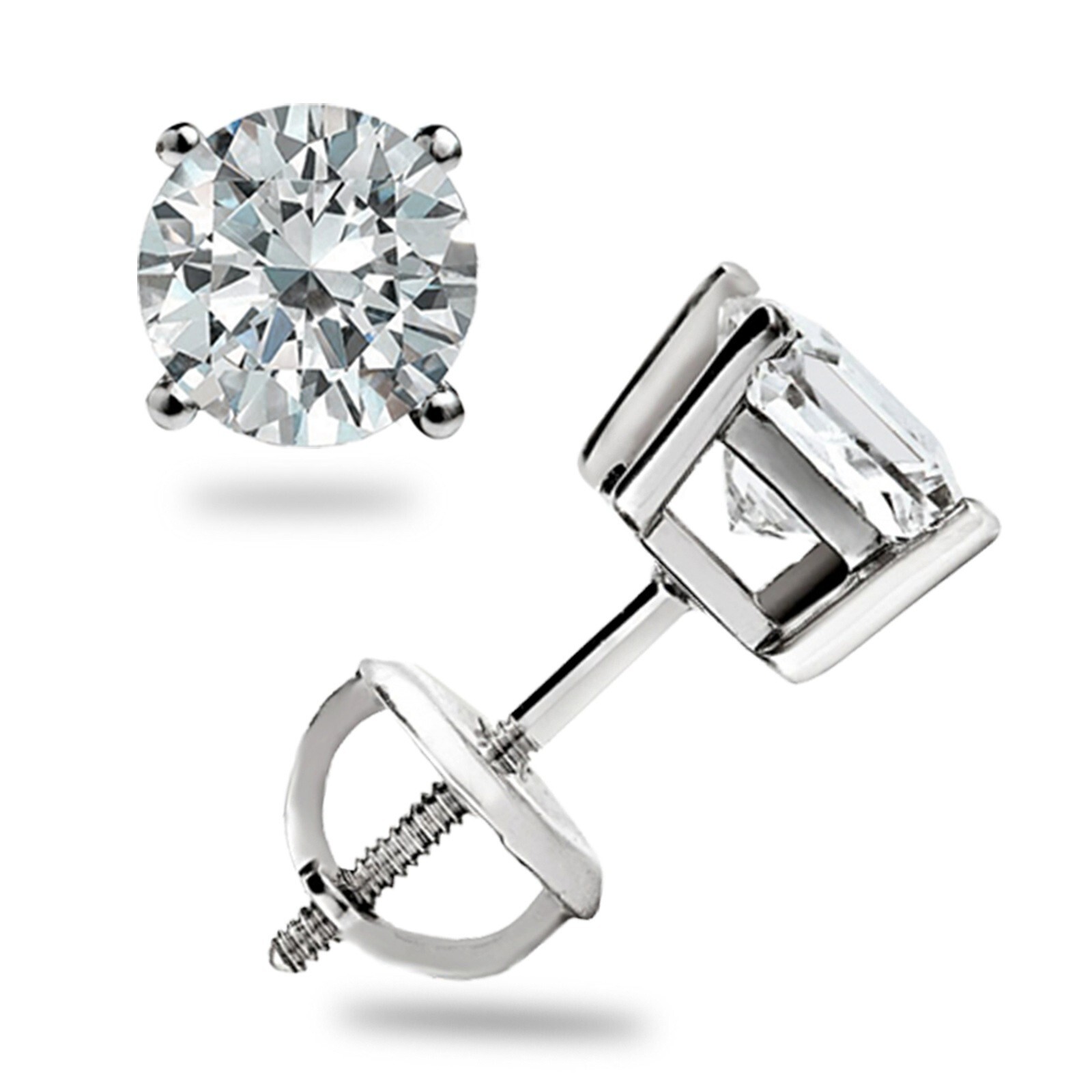 1.0 Ct Round cut GRA Moissanite 14k White Gold Stud Earrings w/Screw back Deal