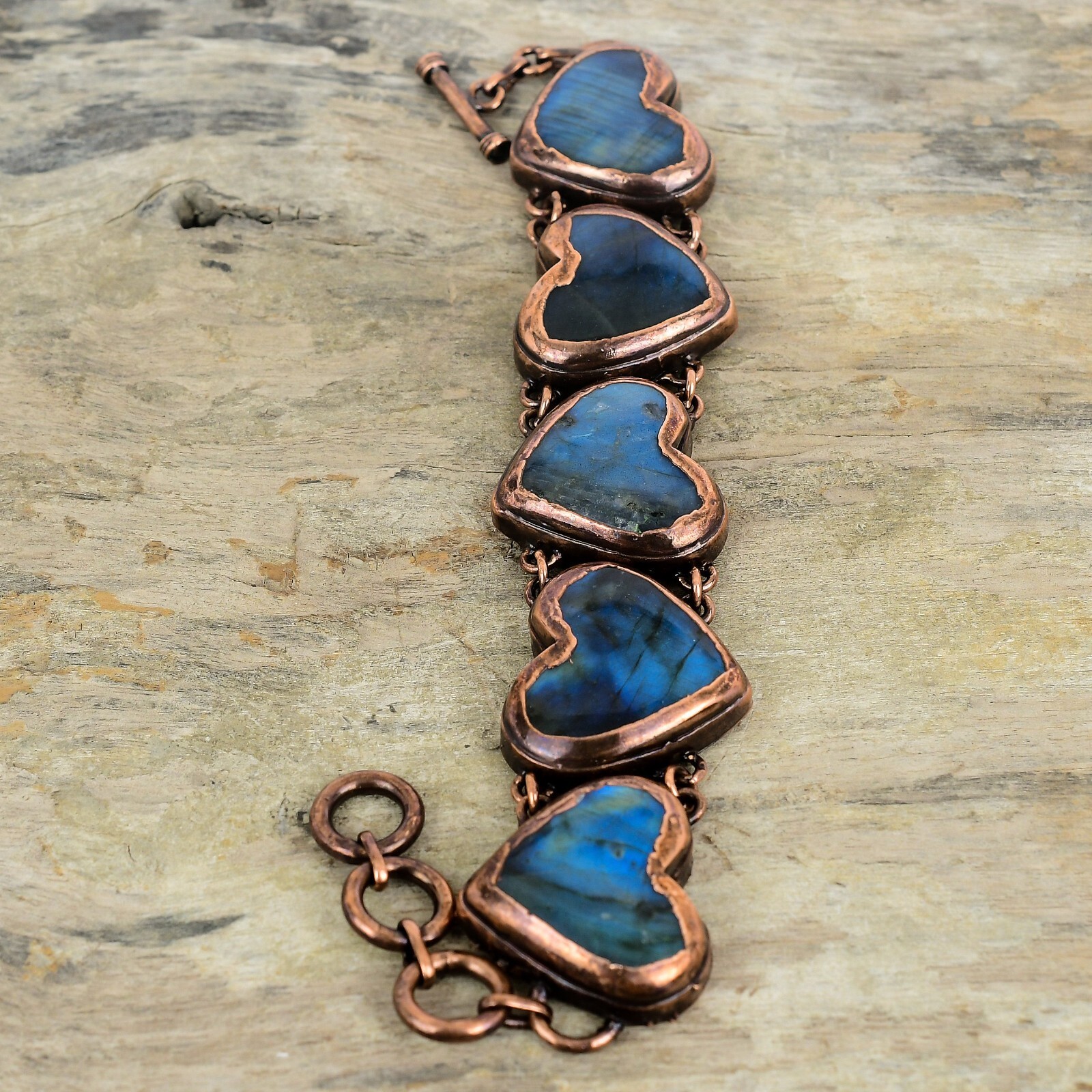 Labradorite Copper Gift For Love Electroformed Chain Adjustable Bracelet 9.0″