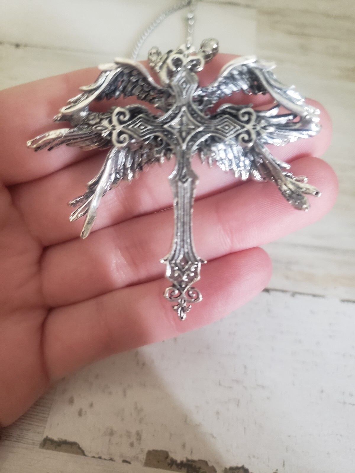 Cross necklace angel wings jewelry spiritual religion gift man women men god