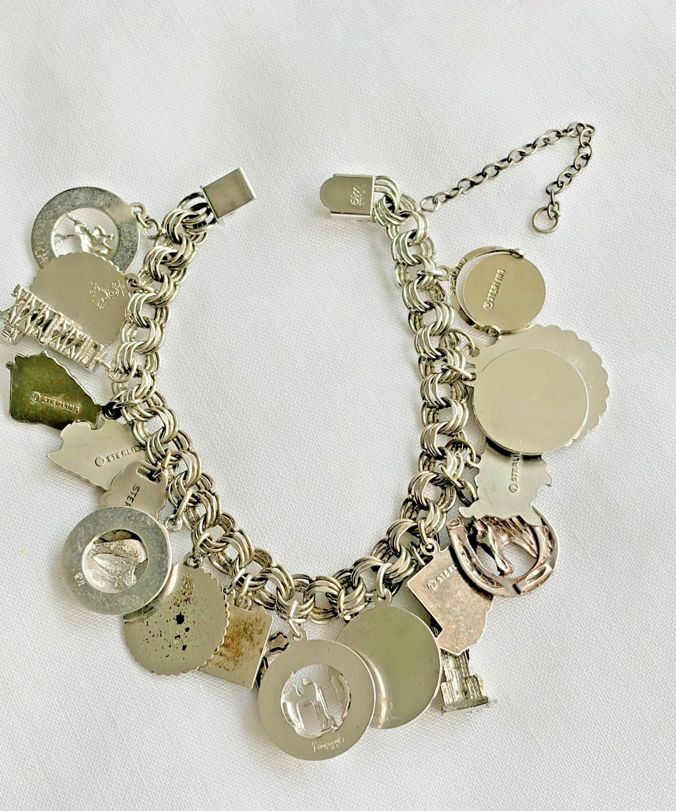 Vintage Sterling Silver Charm Bracelet 20 Charms Elco Bracelet