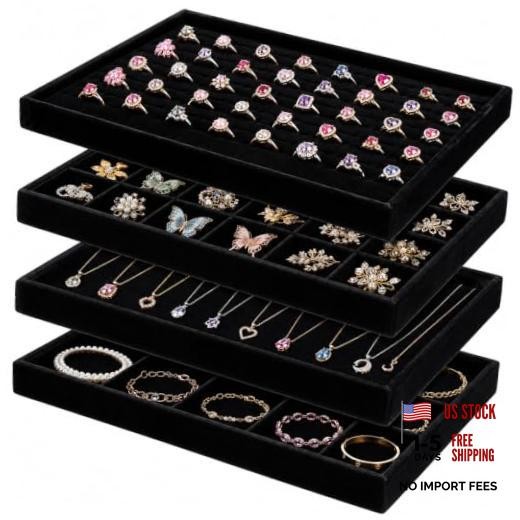 4 Pack Jewelry Tray, Stackable Velvet Jewelry Organizer Tray Jewelry-Tray