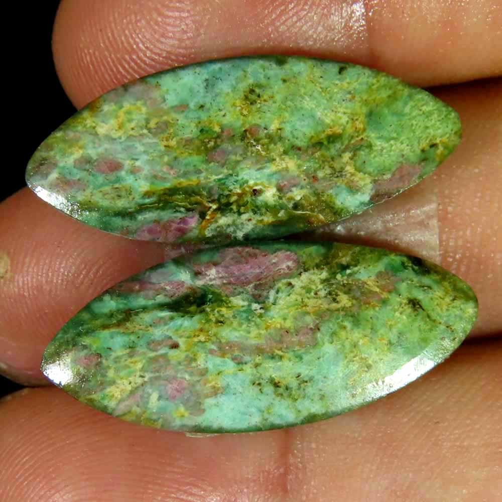 25.40Cts.100%Natural Ruby Fuchsite Marquise Pair Cabochon 12x28x4mm Top Gemstone