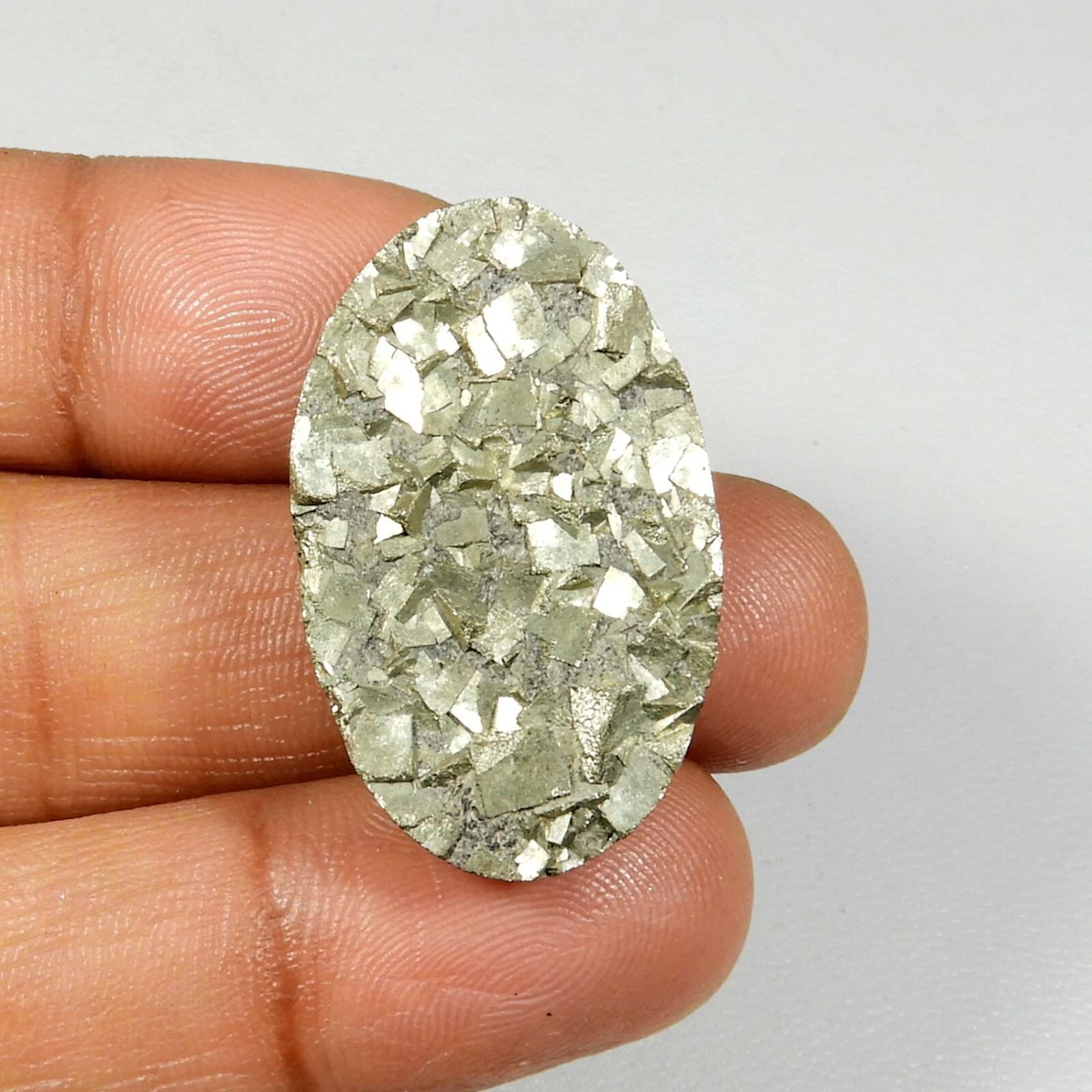 Natural Golden Pyrite Druzy Geode Gemstone Oval Shape Cabochon 64 Cts PD-69