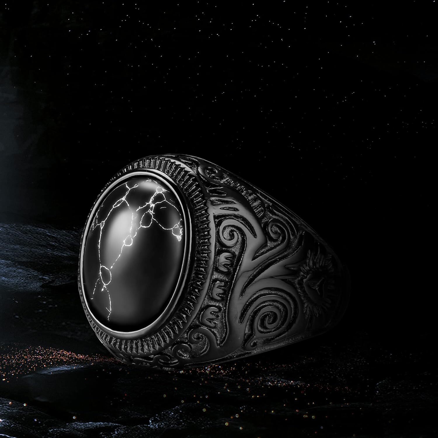 Stainless Steel Retro Tiger Eye Stone Ring,Black Onyx Oval More Color Stone Ring