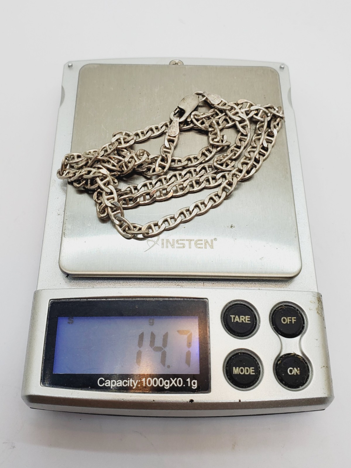 Sterling Silver 925 Flat Mariner/Anchor Chain Necklace 22″ Signed Italy (77)