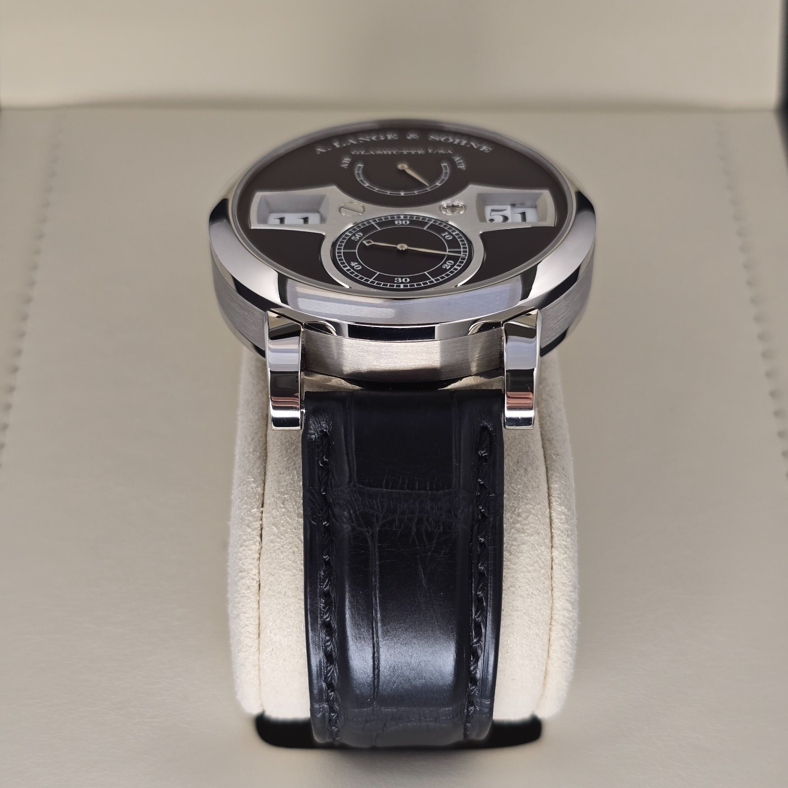 A. LANGE & SOHNE ZEITWERK 140.029 41.9MM 18K WHITE GOLD BLACK DIAL B&P