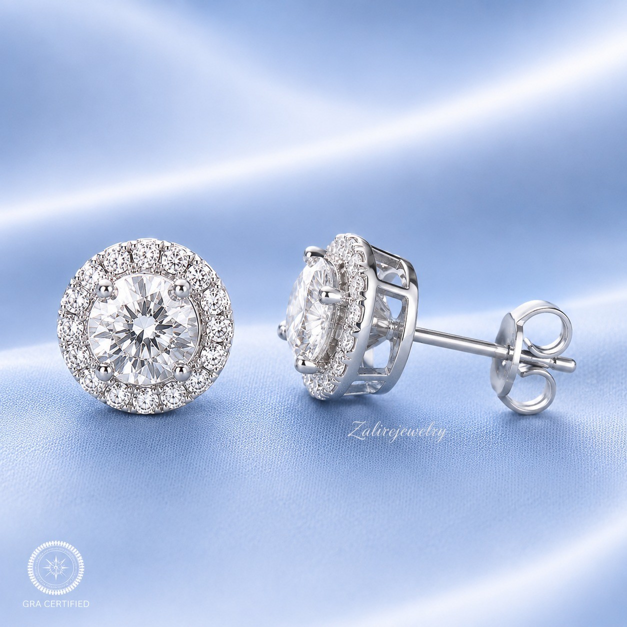 3CT Round EF/ VS1 Lab Grown Diamond Engagement Halo Stud Earring 14k White Gold