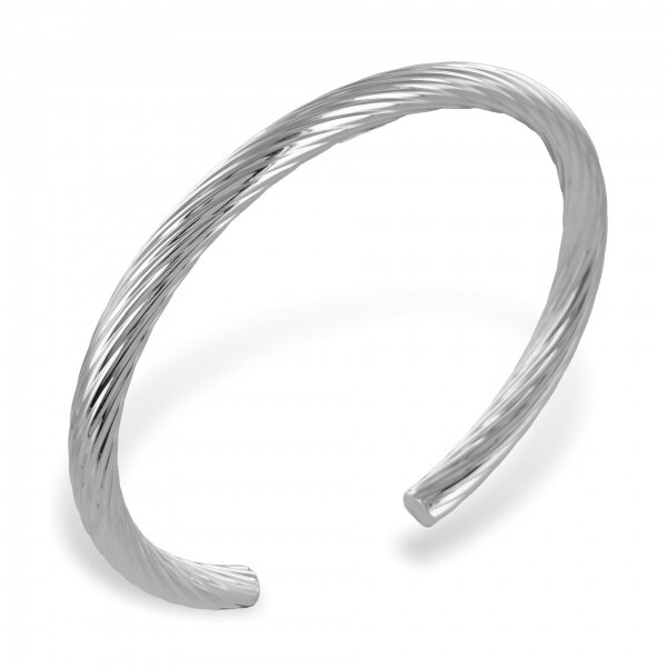 925 GENUINE SILVER RHODIUM PLATED *** Bangle Bracelet Shiny, 5mm Wide