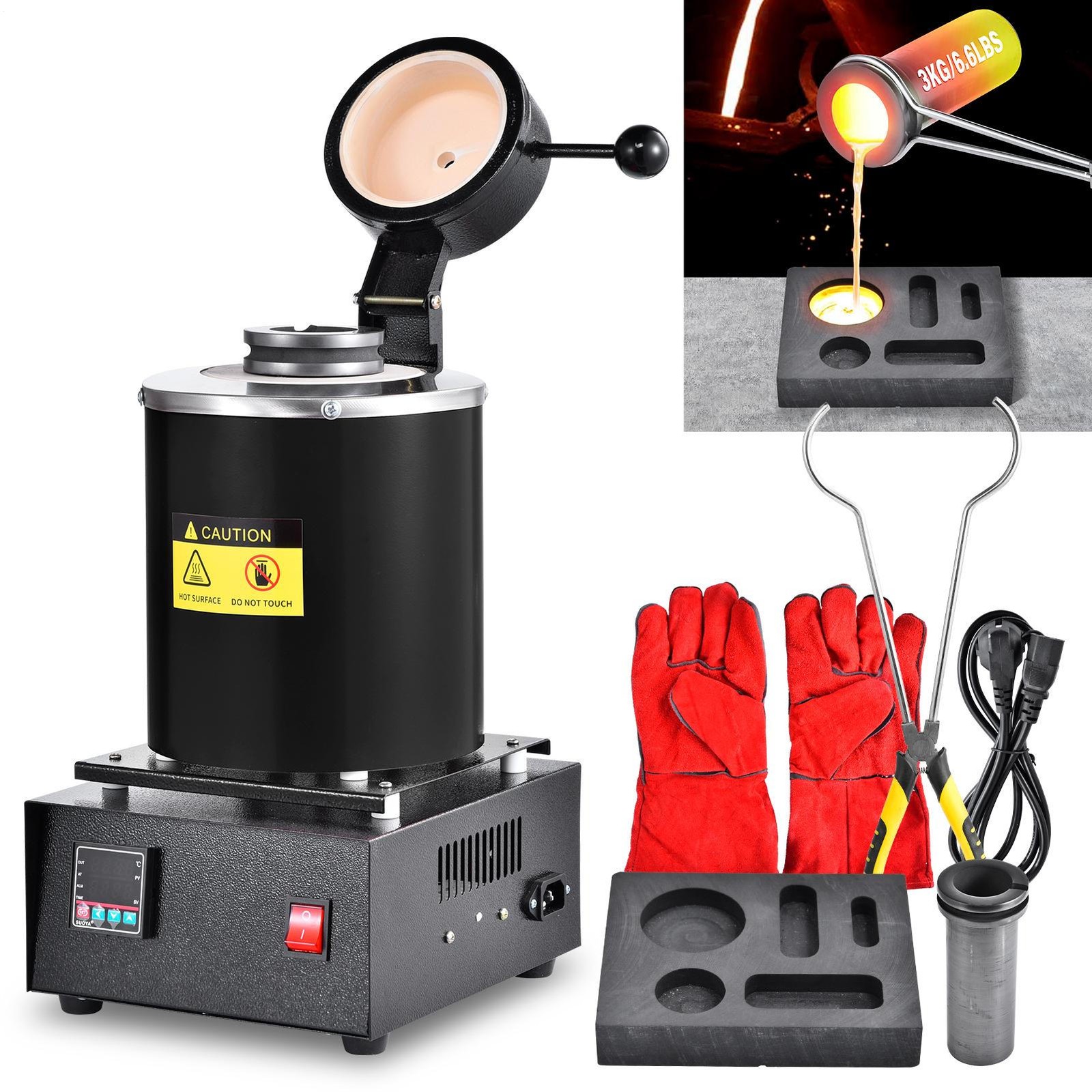 Upgraded Electric Metal Melting Furnace kit w/ 3KG Crucible+Casting Ingot Mold–
