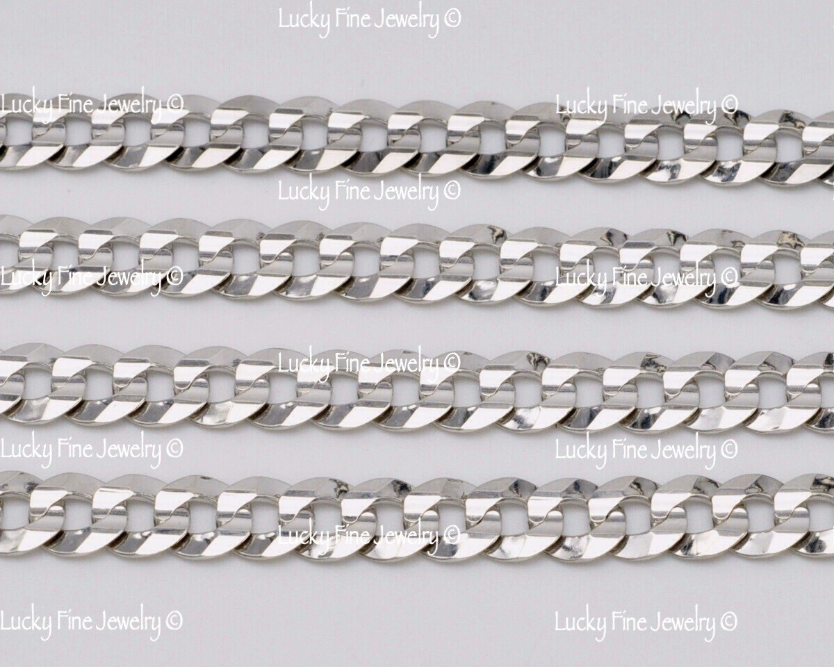 Real 14k White gold Miami Curb chain necklace 20-24 inches 6.50 mm