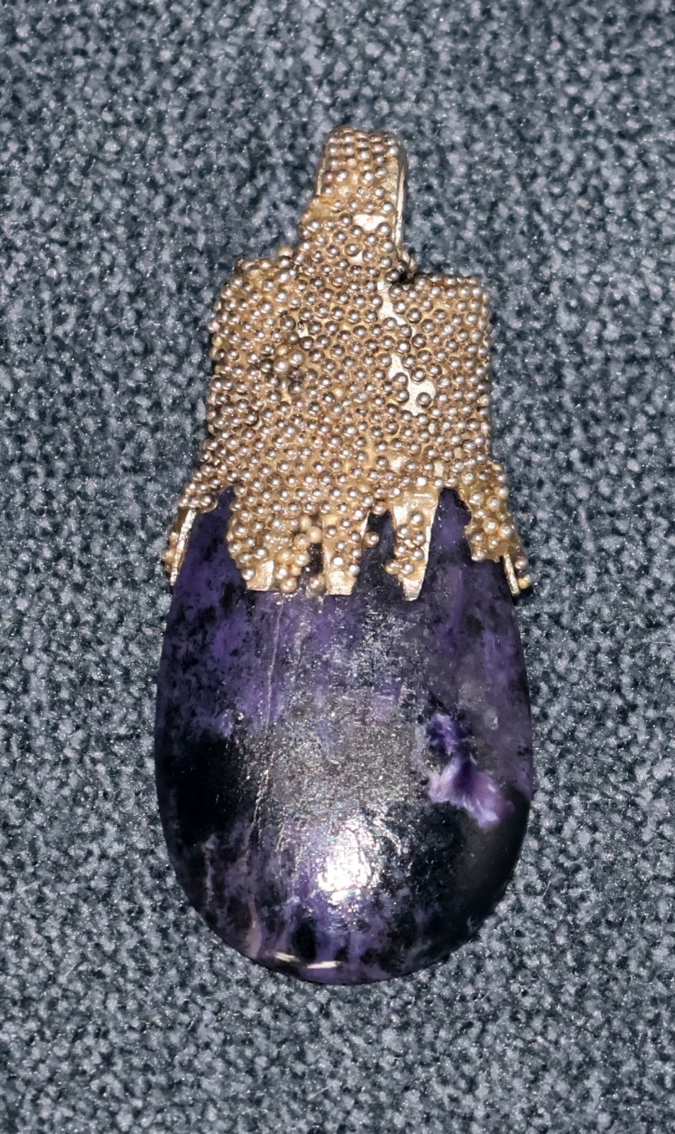 Artisan Ingapani Style 1.75″ Sugilite, Garnet & Silver Teardrop Pendant 13.24g