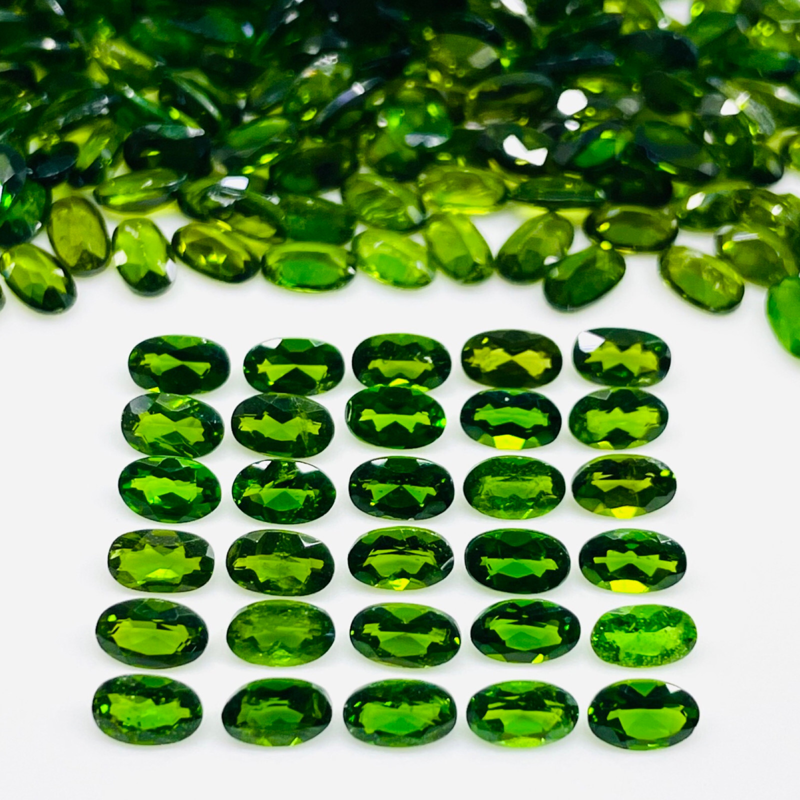 Natural Chrome Diopside 30 Pcs 5x3mm Oval Cut Vivid Green Loose Gemstones Lot