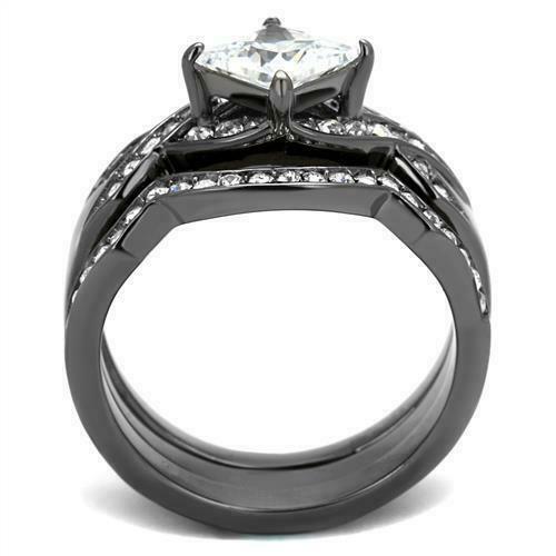 Brilliant 1.6Ct Princess Cubic Zircon CZ AAA Light Black Wedding Set Tk2741