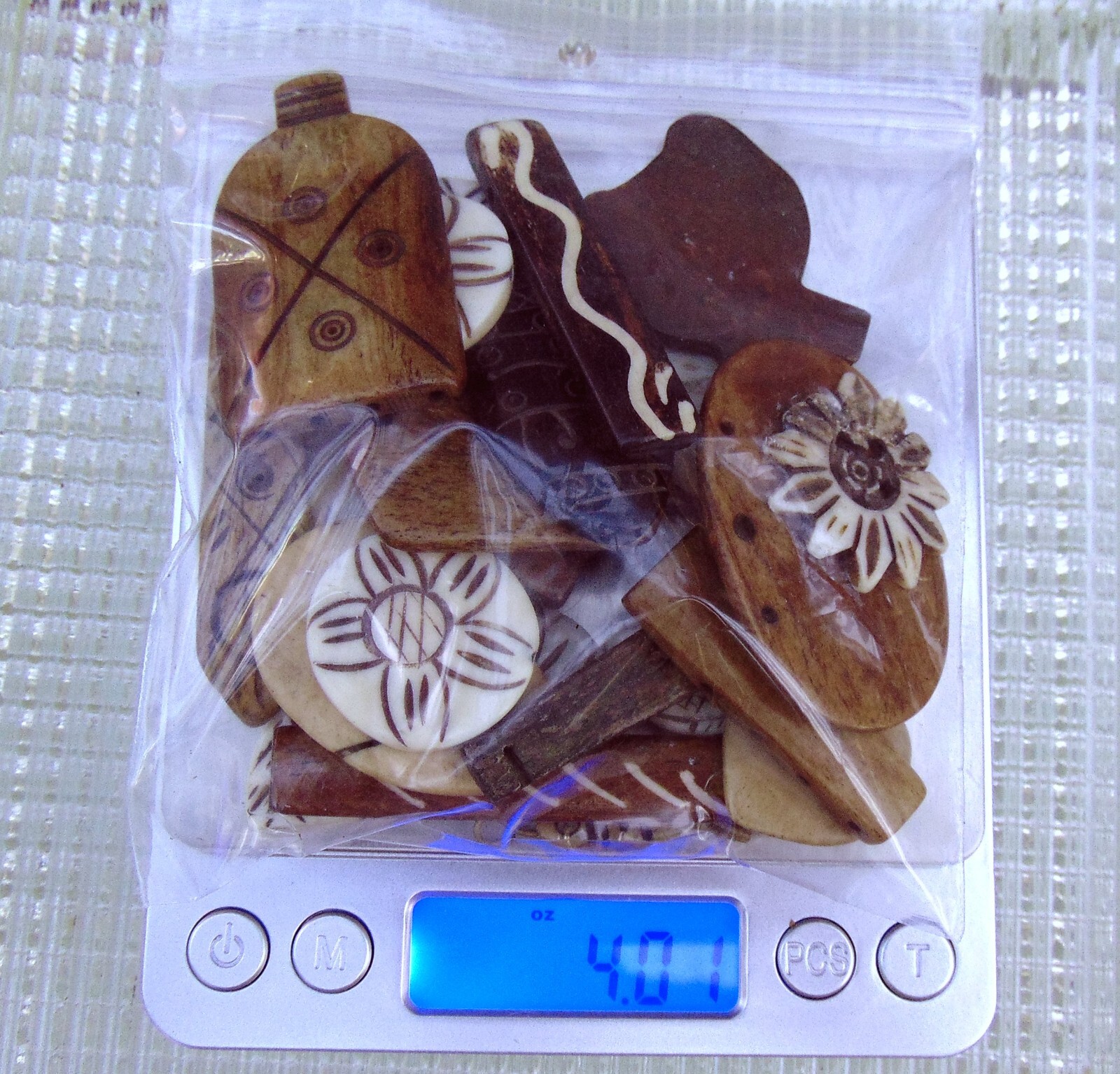 BONE BEAD MIX 100 grams (4 oz) ASSORTMENT of Shapes/Size/Colors/Design/Texture