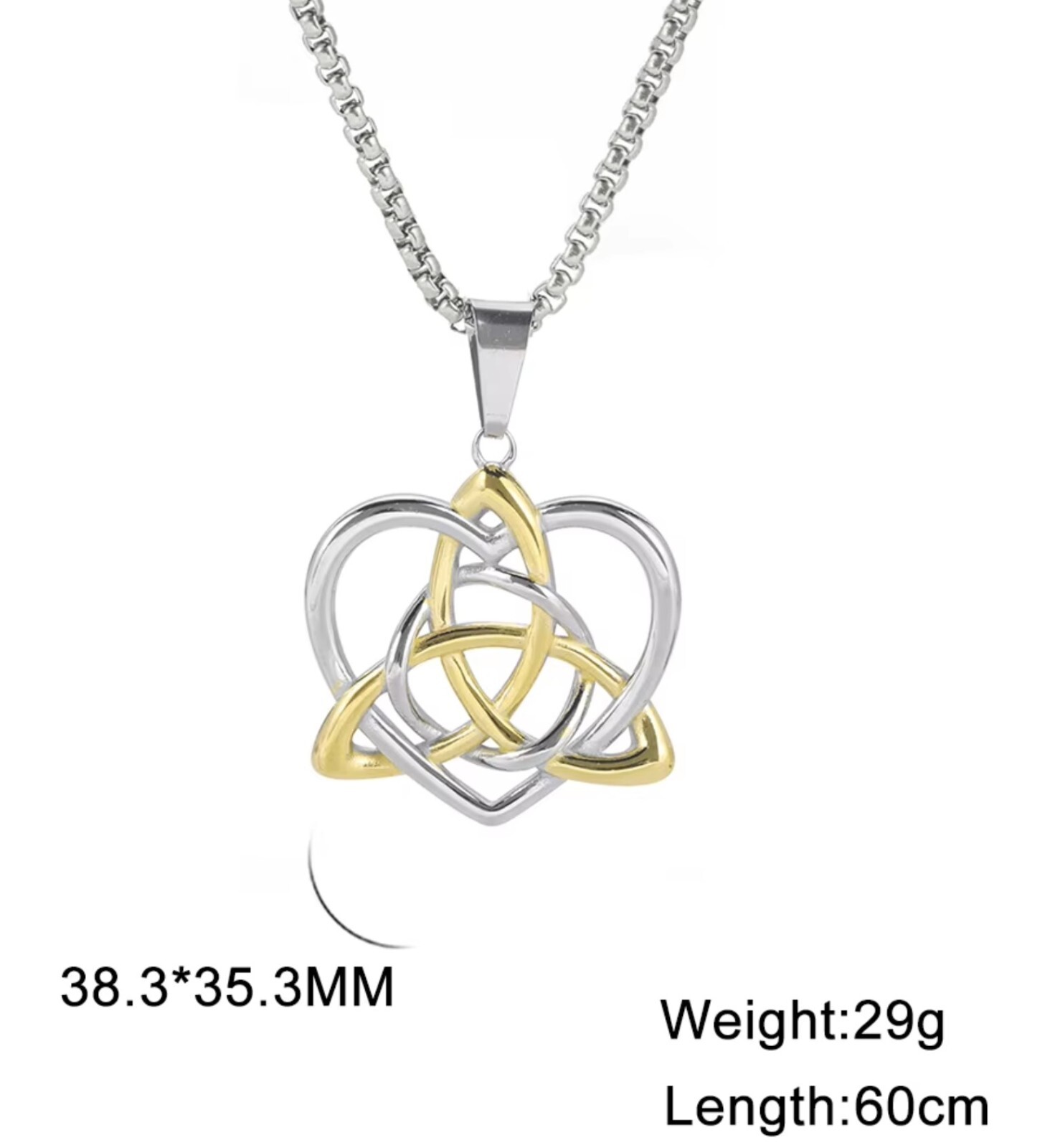 Stainless Steel Triquetra In Heart Necklace with 60 cm (23.6 inch) chain