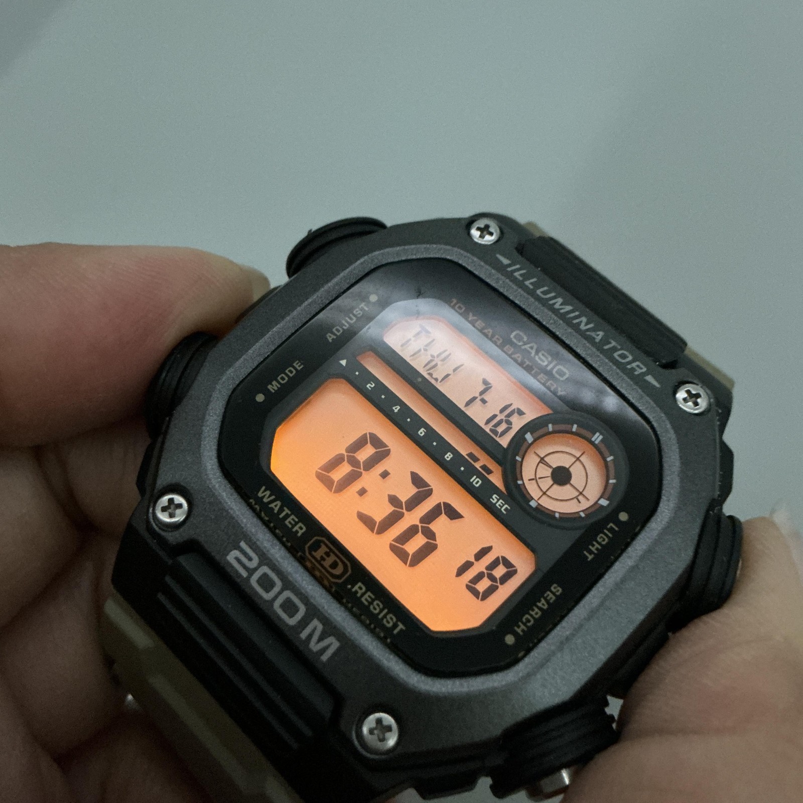 Casio DW-291H Mens Watch 46mm Digital Black Case Beige Strap 200M WR Day Date