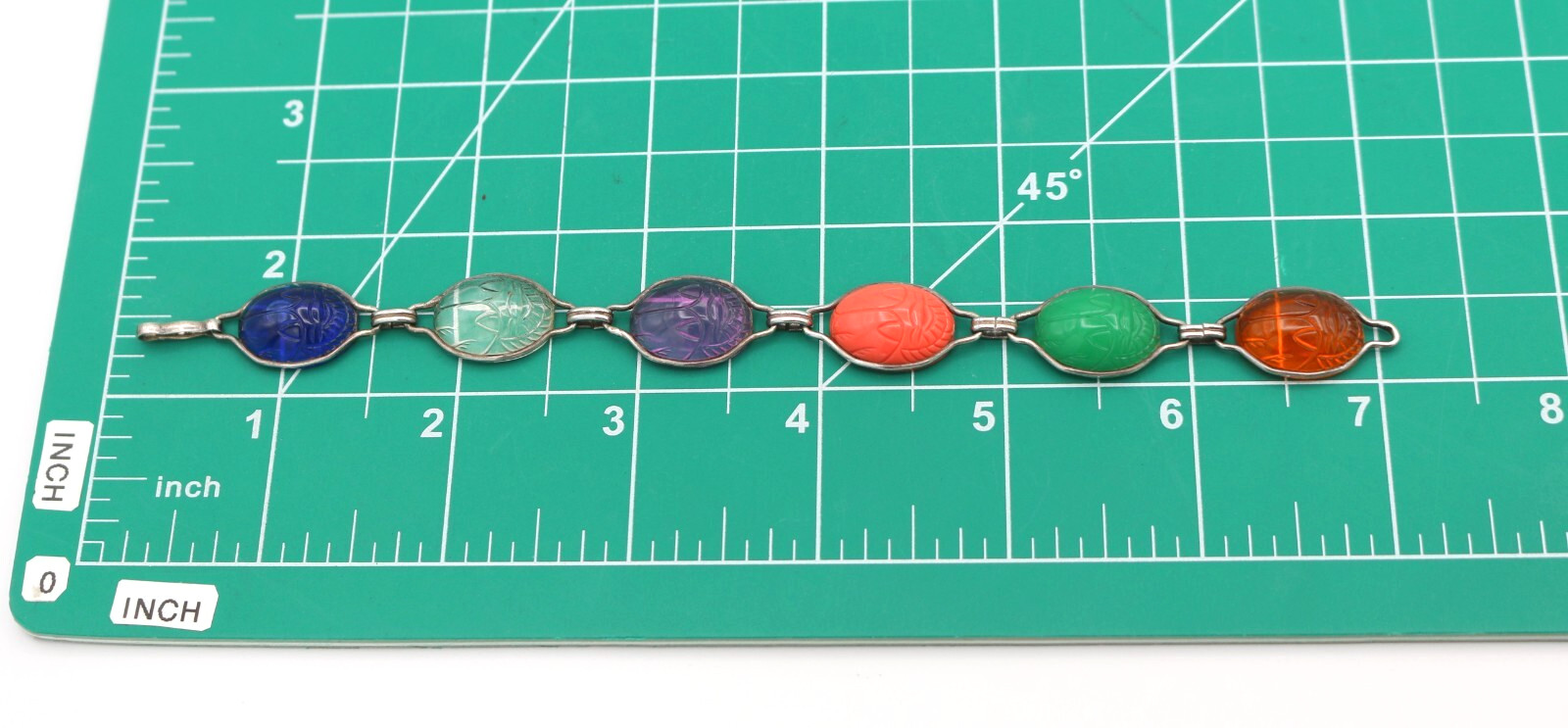Vintage Truart Sterling Silver Carved Lucite Scarab Bracelet 7 IN 8.8 Grams
