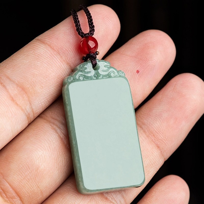 4Pcs 4 Colors Certified Natural A Jade Carving Rectangle Lucky Pendant Necklace