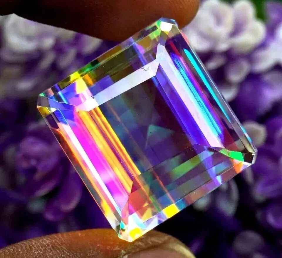 Rainbow Mystic Topaz Emerald Cut 100 Ct Natural Gemstone Loose EGL Certified