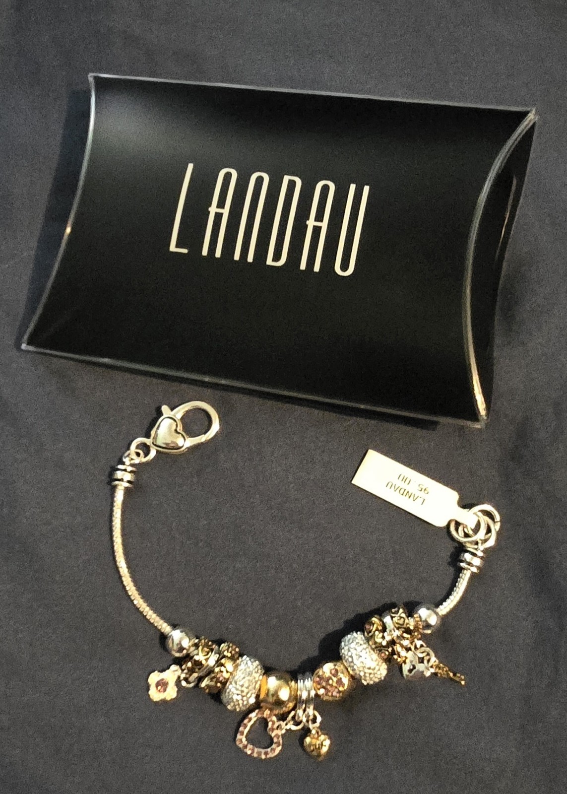 LANDAU Silver And Goldtone JUNE Charm Bracelet With Crystal Accents NWT
