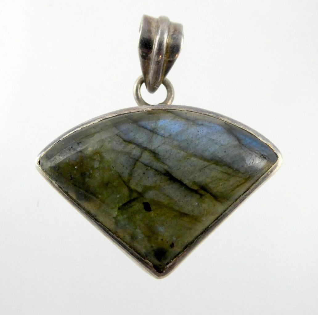 Sterling Silver Labradorite Freeform Triangular Cabochon Cut Pendant 925 14.6g