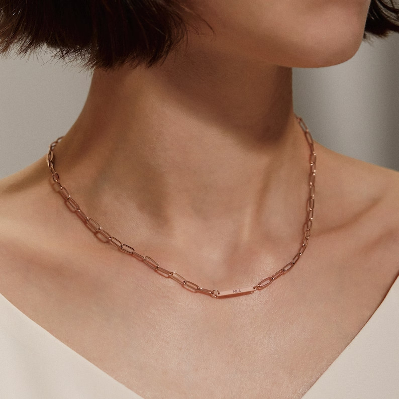 Minimalist 18″ Custom Name Bar Necklace for her 14K Gold Plated Sterling Silver