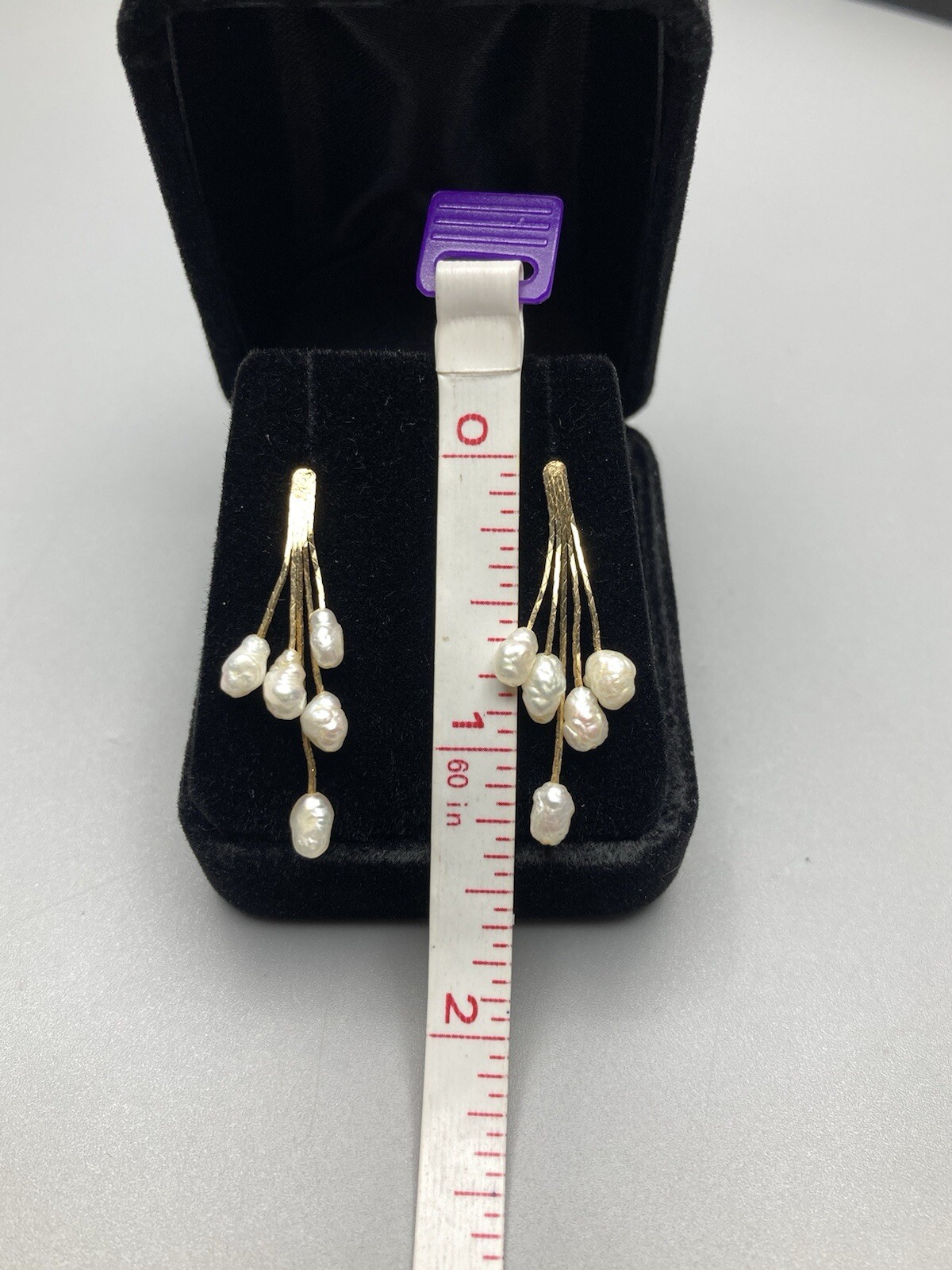 14k Gold Rice Pearl Multi Strand Dangle Post Earrings VTG 1.24 in Long 1.5g Gift