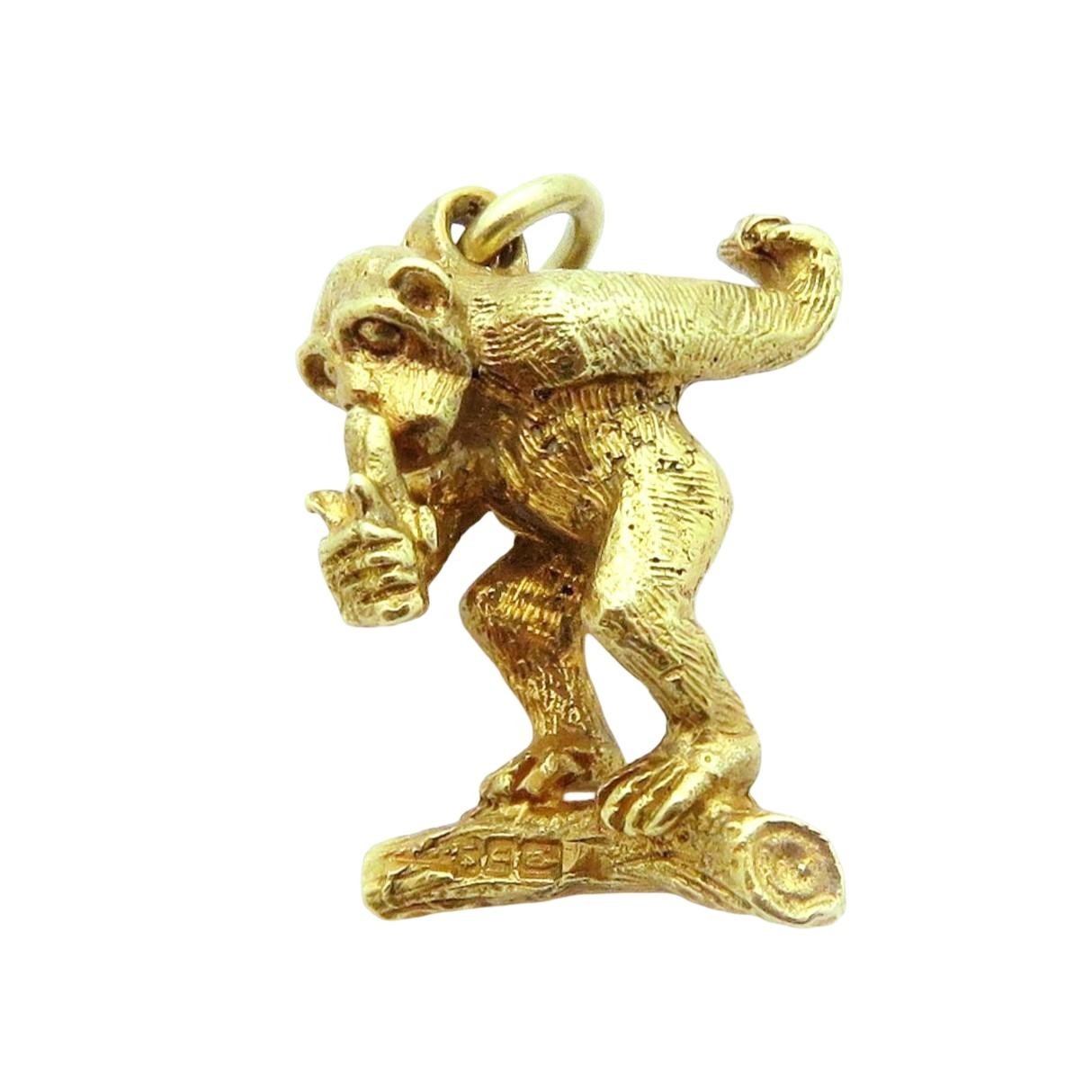 Rare Vintage 14K Gold 3D Monkey on Branch Eating a Banana Charm Ireland 1962