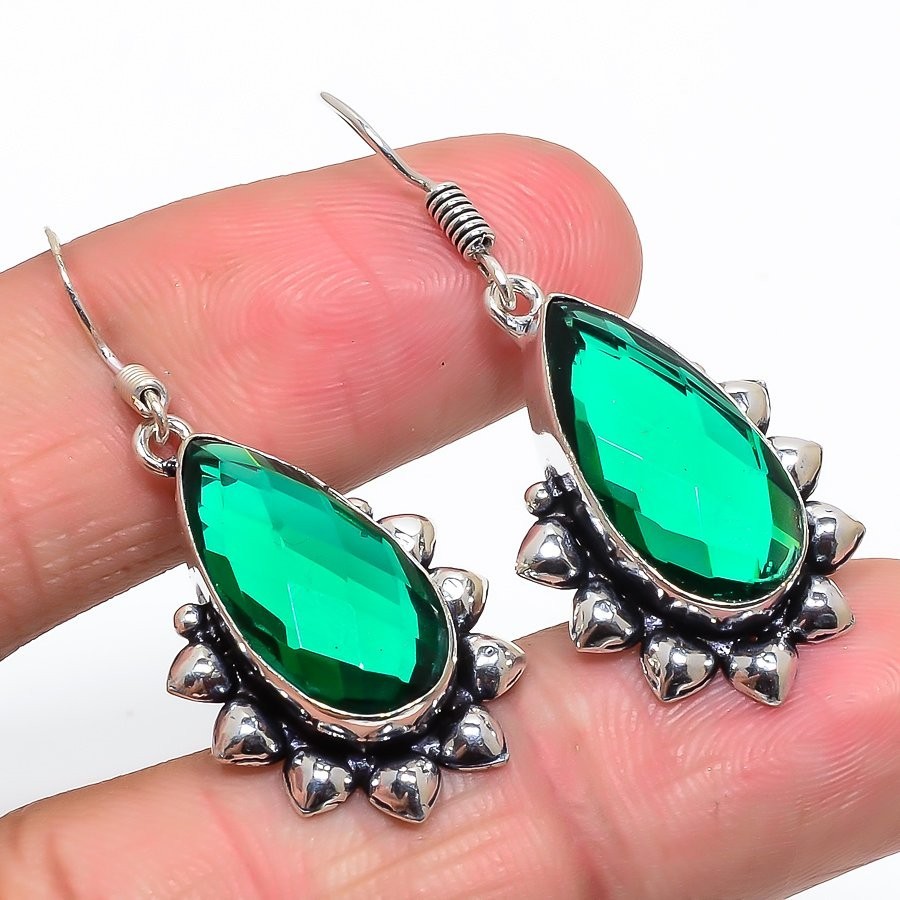 Natural Chrome Diopside Gemstone Drop/Dangle Earrings 925 Silver For Women