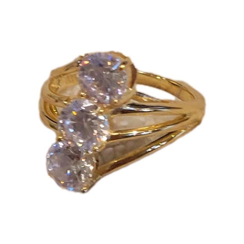 Fusion Creations Yellow Gold 925 Sparkling CZ Cocktail Ring Sz 6 Signed