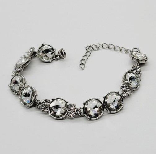 Crystal Bracelet rhinestone Silver Tone 9 in Statement Bridal Prom Wedding #B11