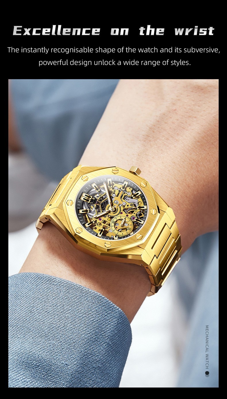 OLEVS 6669 Classic Multi-functiom Rhinestone Hollow Out Gents Mechanical Watch