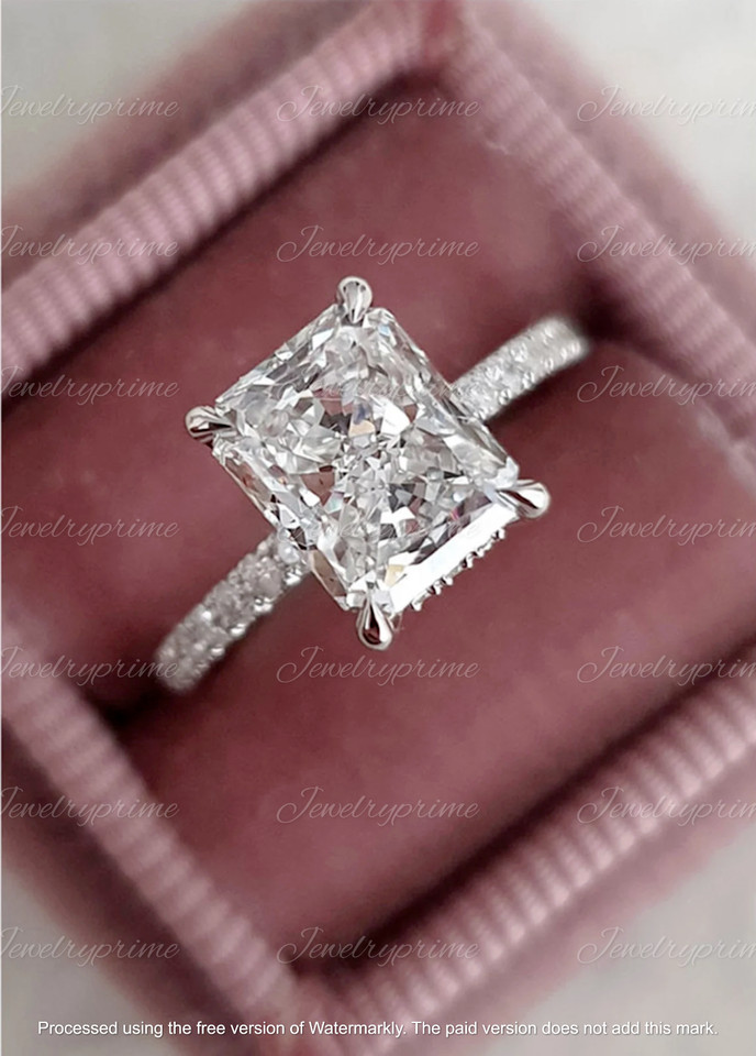 3ct Radiant Cut Lab-Created Diamond Engagement Wedding Ring 14K White Gold Over