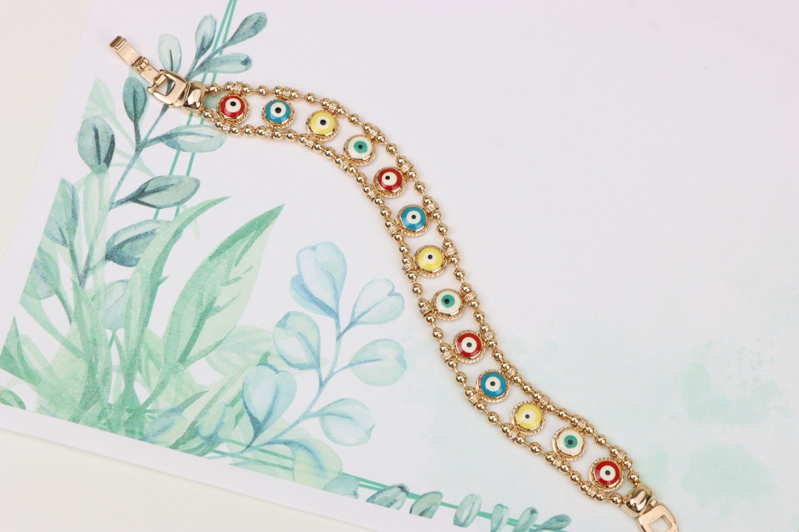 Colorful Evil Eye Beaded Rose Gold Bracelet, XPBL0762