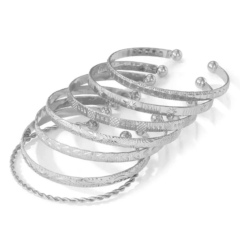 Boho Womens Silver or Gold 7 Bangle Bracelet Set Fashion Jewellery UK