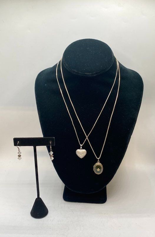 Sterling Silver 925 Jewelry Lot Heart & Locket Necklaces Drop Earrings 14.9g
