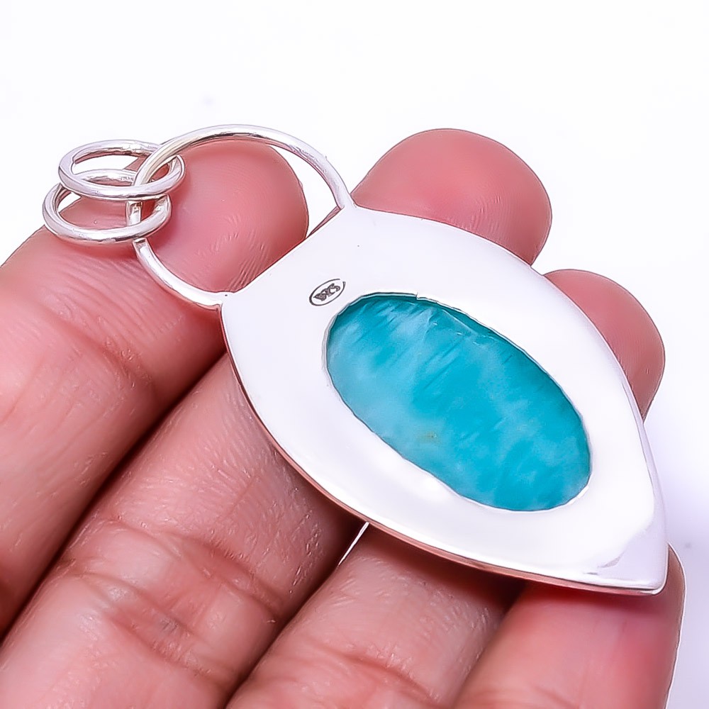Amazonite – Peru Designer Handmade 925 Sterling Silver Pendant 2.34″ P938816521
