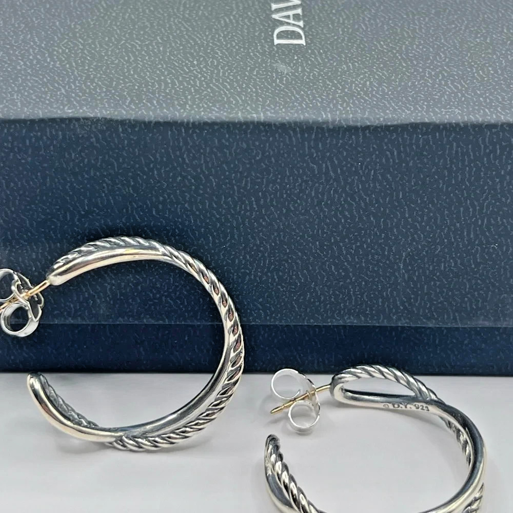 David Yurman Crossover Hoop Earrings in Sterling Silver, 33.7mm
