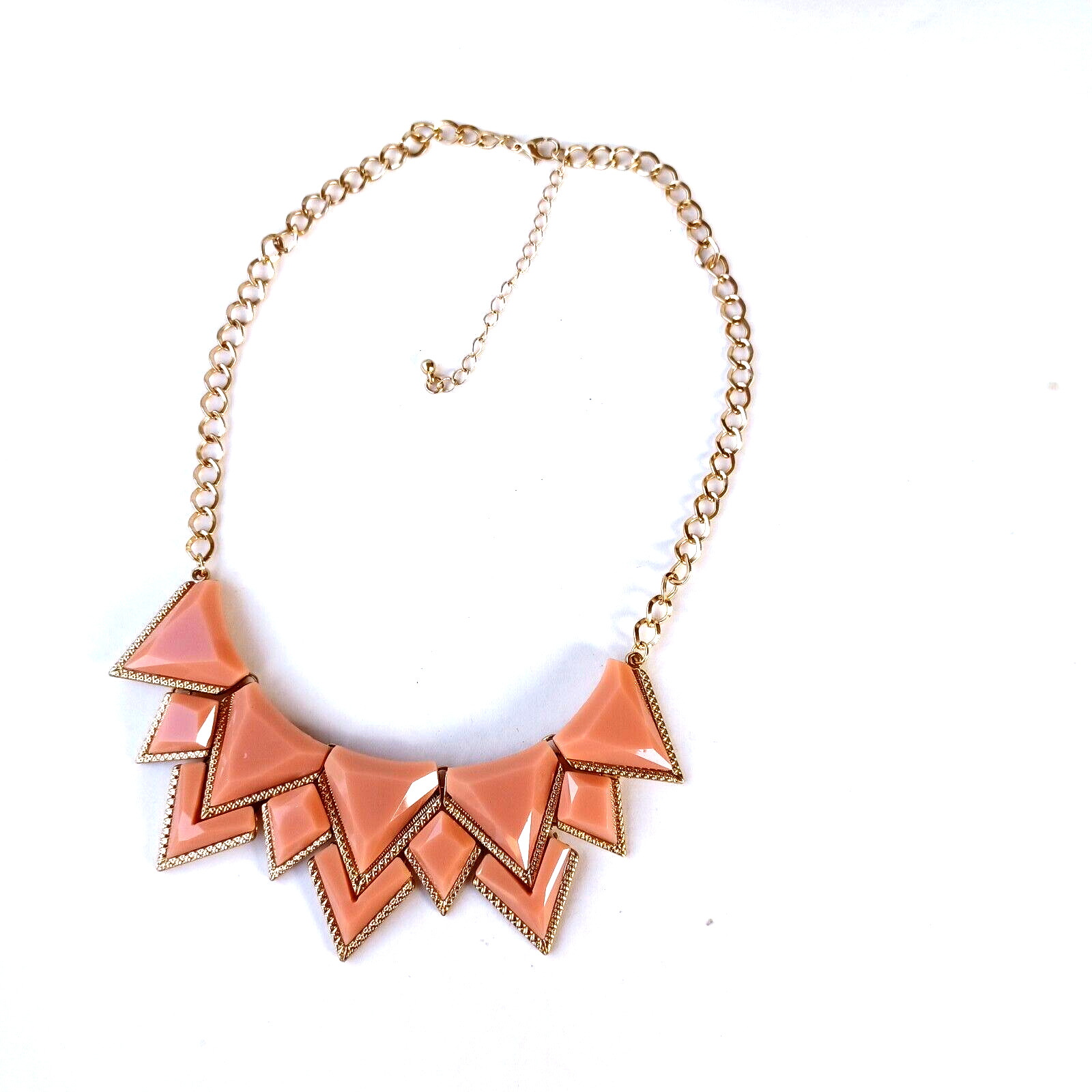 Necklace Statement Choker Geometric Art Deco Peachy Pink Gold Tone Vintage