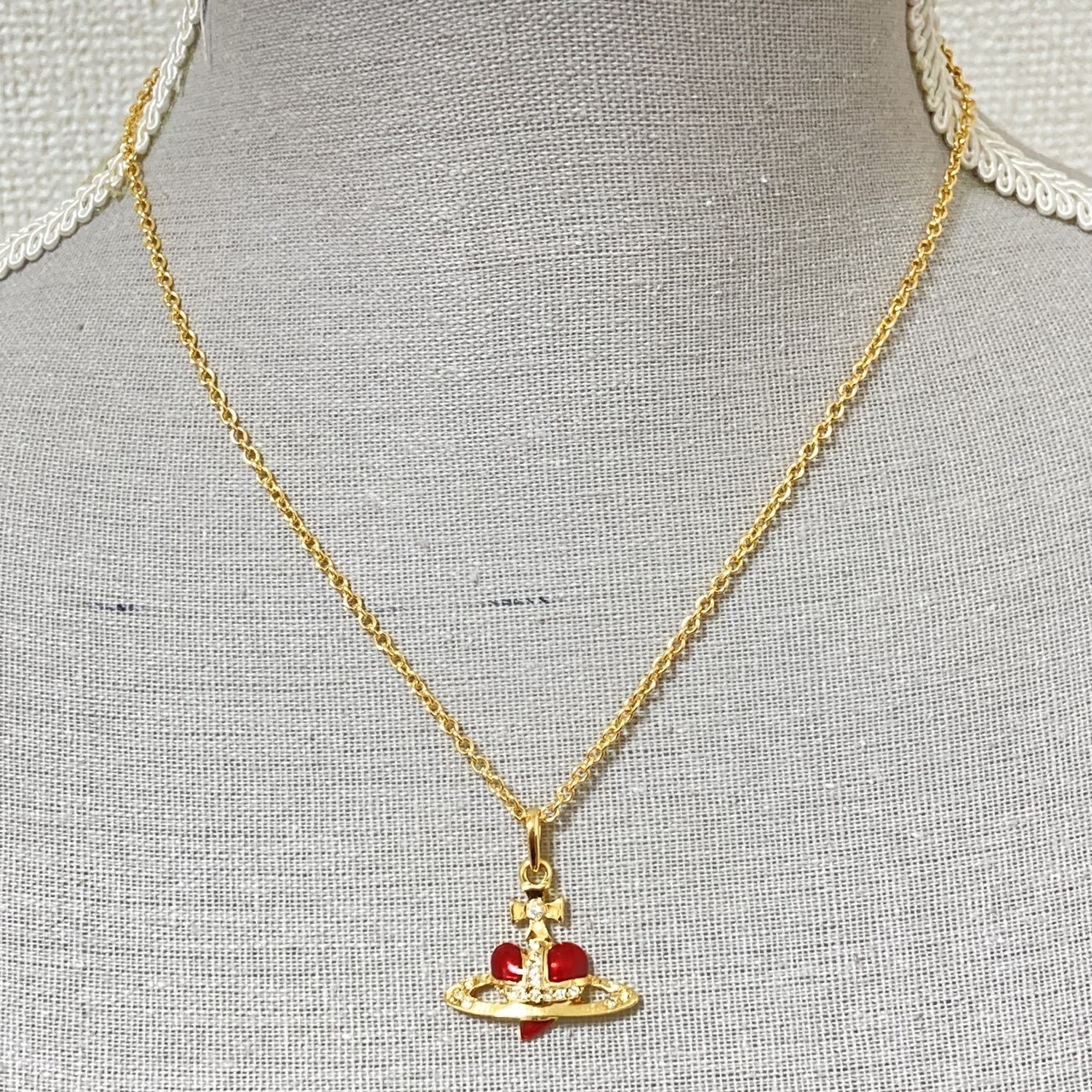 Vivienne Westwood Necklace Diamante Heart Gold Red TOP 2.5cm NO BOX