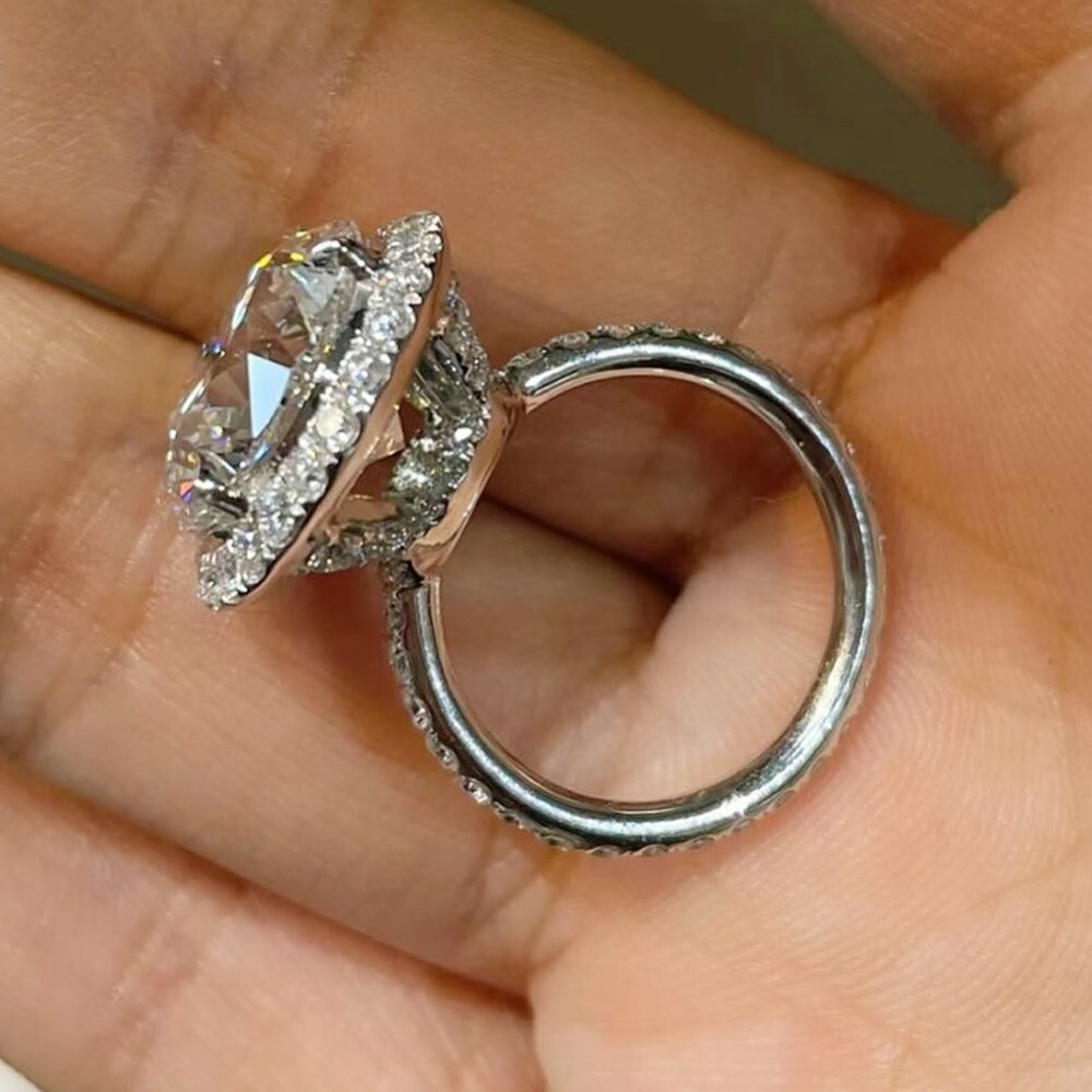 4.98 TCW Round Cut Moissanite Halo Engagement Ring 14K White Gold Plated