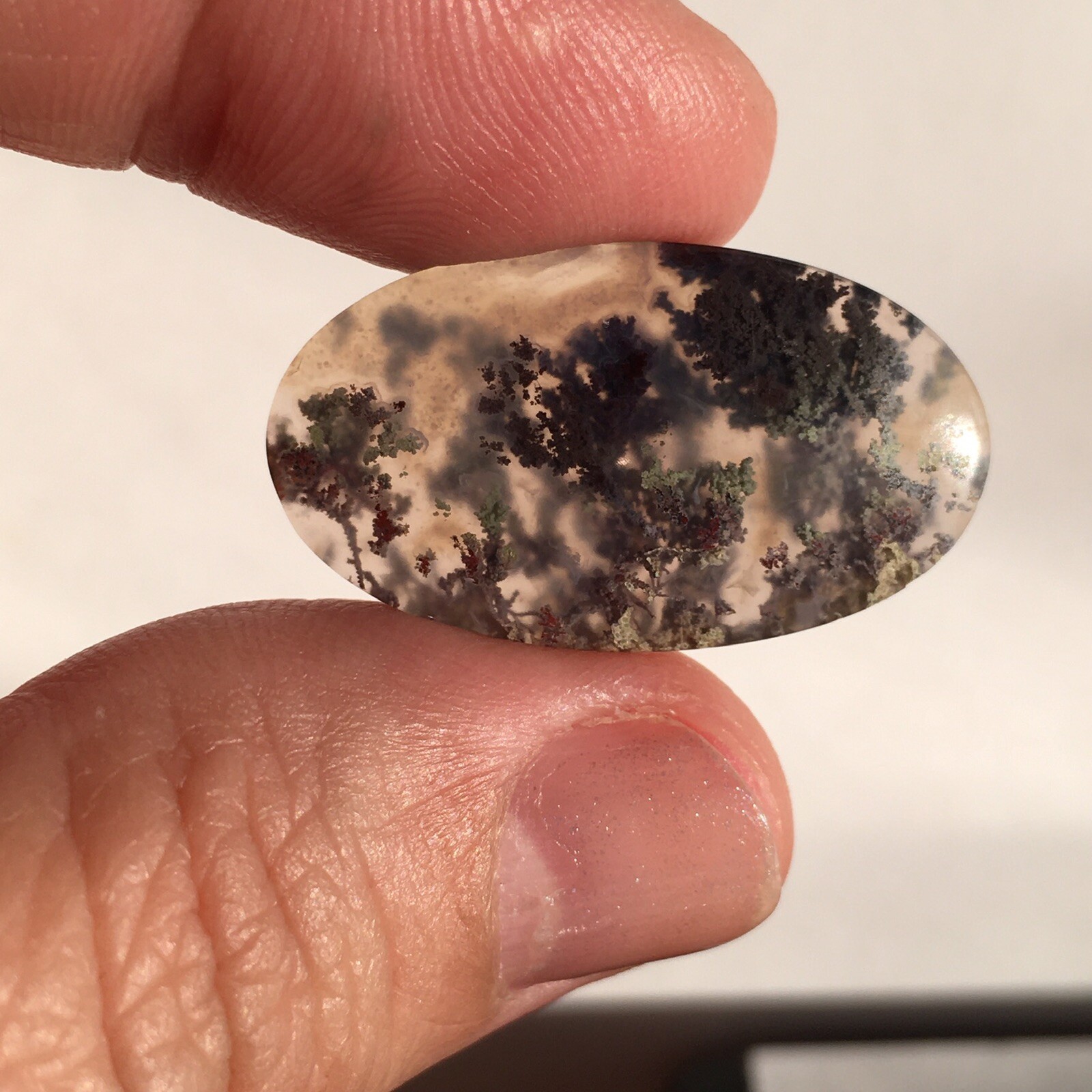 28.5x16x4.9mm Fine Garden Moss Agate Oval Cabochon Loose Picture Stone