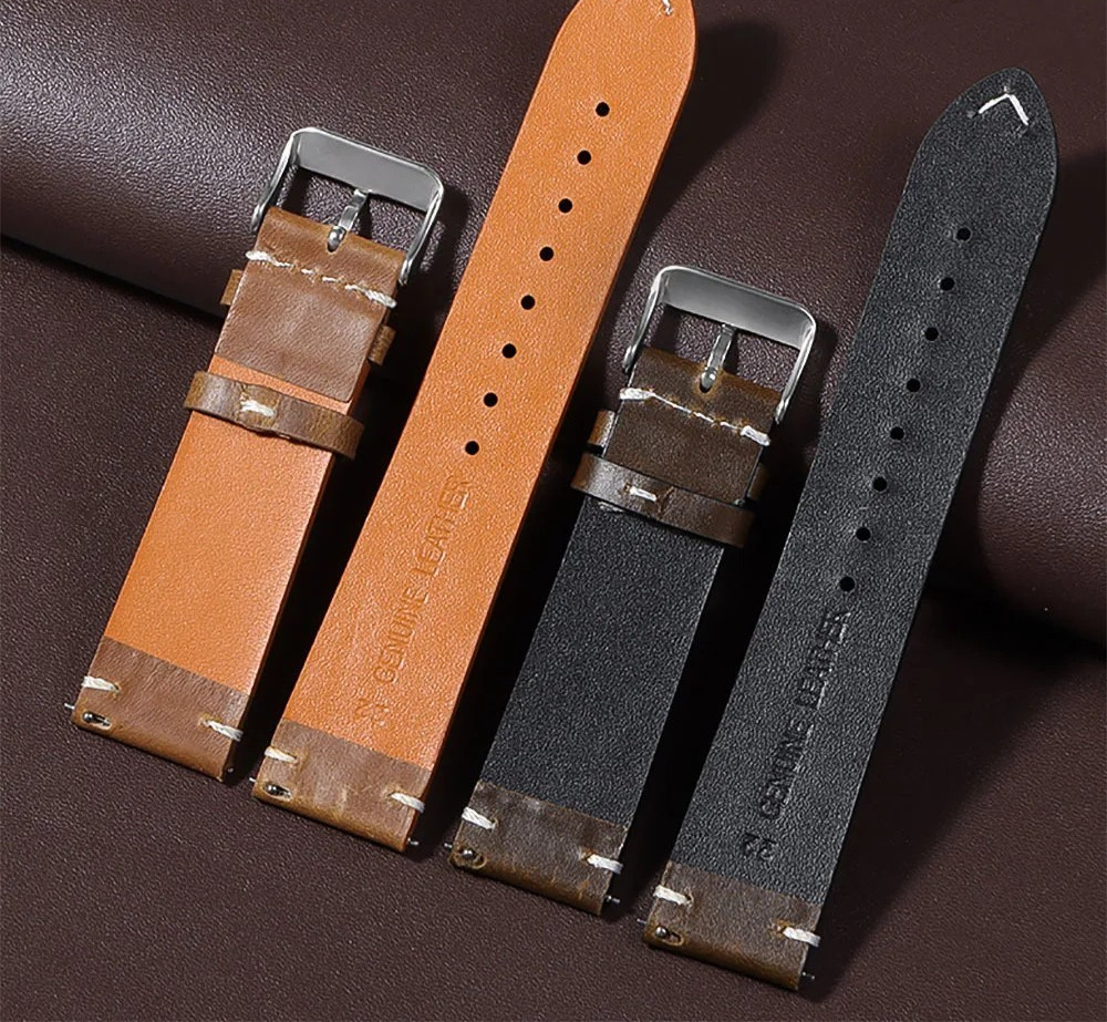 Vintage Leather Watch Band 18mm 20mm 22mm 24mm Universal Stitching Strap