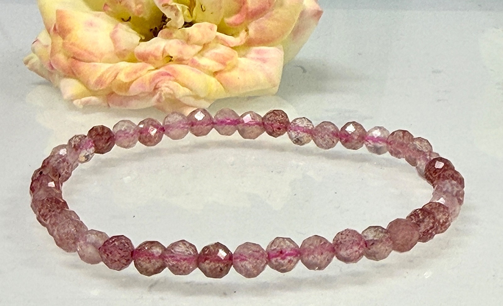 Wholesale 6 Pcs Natural Strawberry Quartz 4.7mm Faceted 7.5” Stretch Bracelet