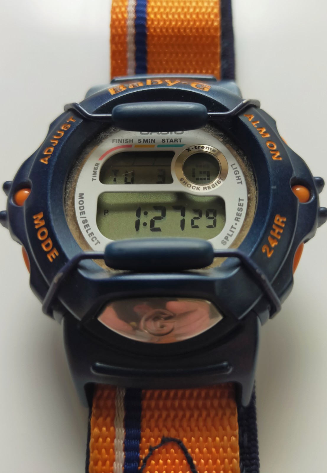 Casio Baby-G X-treme BGX-100 Module 1359 Digital Watch Navy Orange Strap