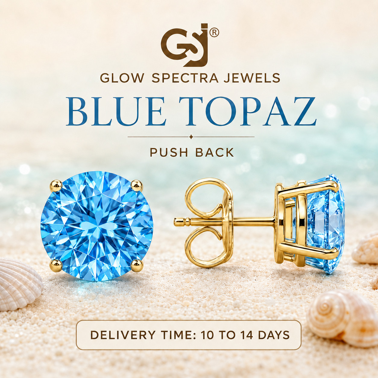 2.00CT Solitaire Blue Topaz Stone Stud Erring 925 Silver 14k Yellow Gold Plated