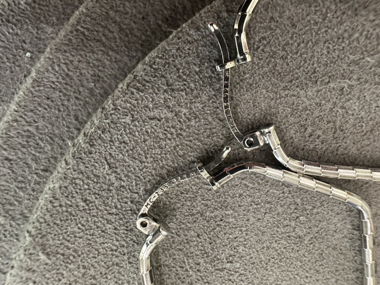 Sterling Silver Pinched Pentagon Hoop Earrings Mexico 1.5″