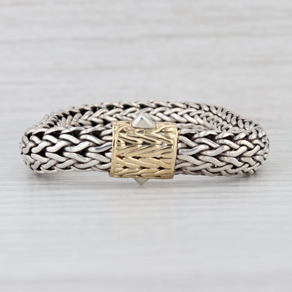 John Hardy Classic Woven Wheat Chain Bracelet Sterling Silver 18k Gold 7.72″