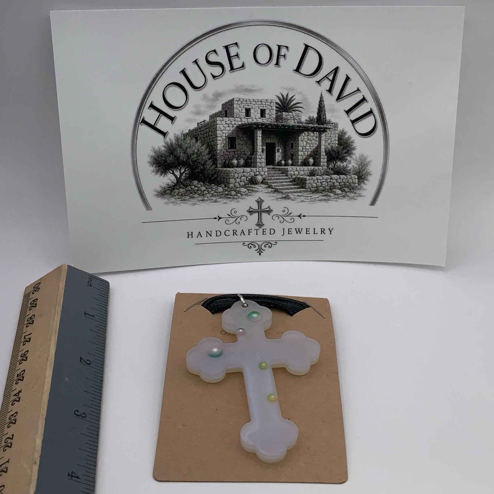 House Of David Handmade Cross Necklace Floating 3D Pearls