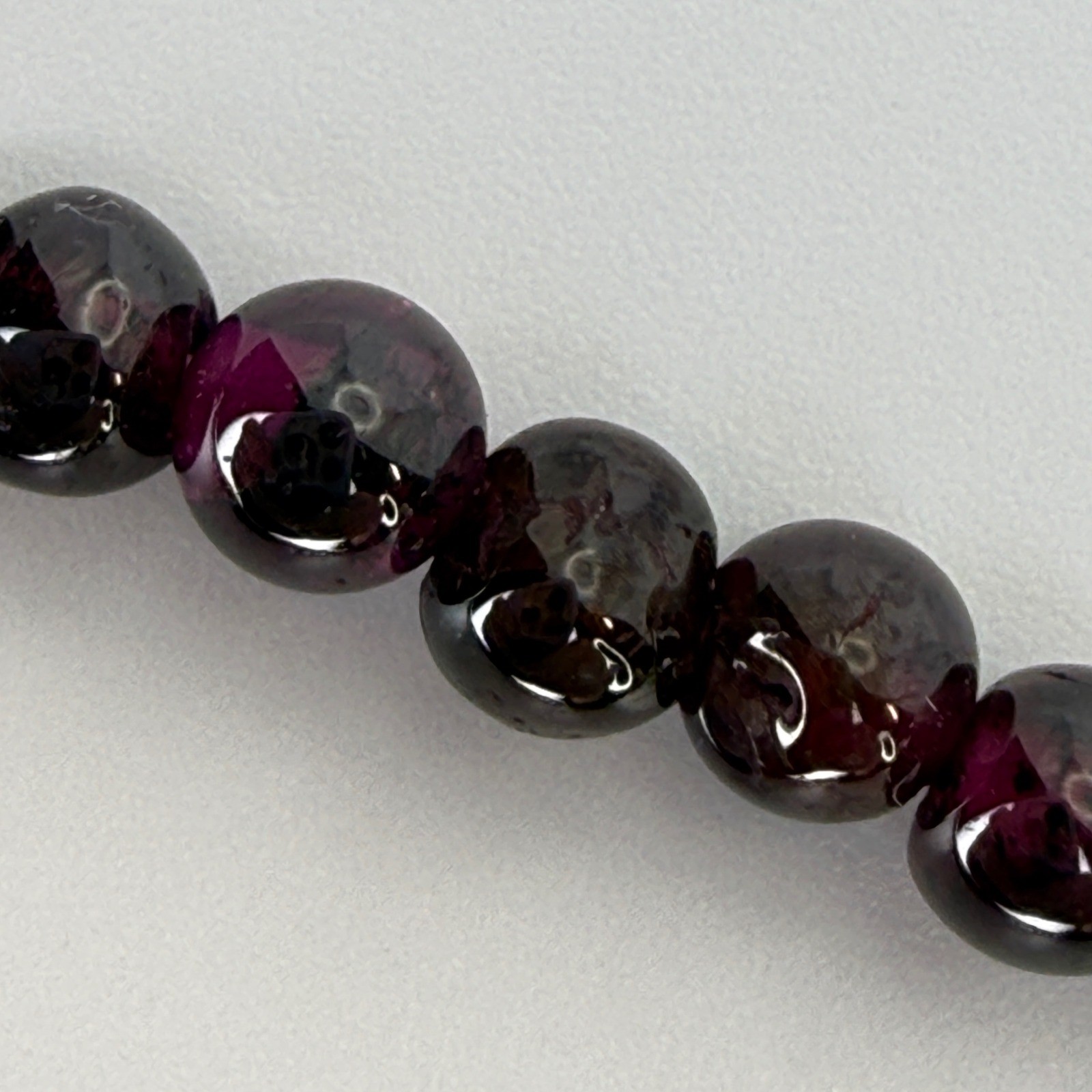 Vintage Round Garnet Bead Strand Necklace Sterling Silver Dark Red Burgundy